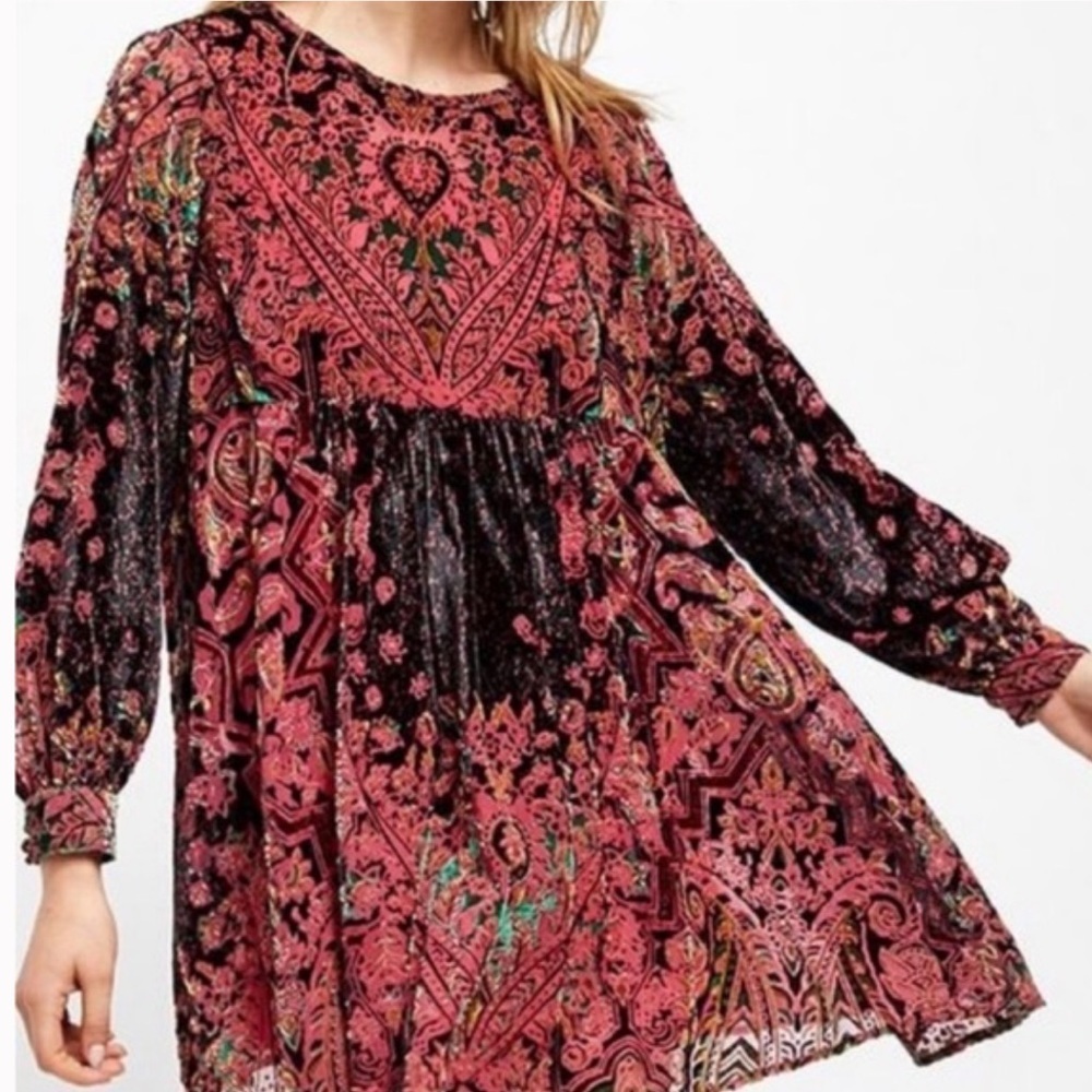 Free People Mirror Mirror Velvet Mini Dress in Wine Combo - Picture 3 of 14